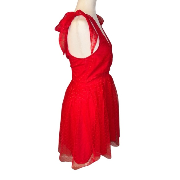 Red Heart Lacey V Neck Mini Valentines Dress Romantic Garden Boho Flirty - Picture 6 of 13